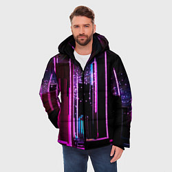 Куртка зимняя мужская Ночной город в киберпанке, цвет: 3D-черный — фото 2
