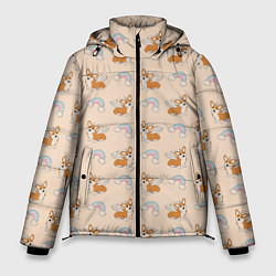 Куртка зимняя мужская Корги - единороги паттерн, цвет: 3D-светло-серый