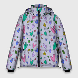 Куртка зимняя мужская Сиреневые сердечки, цвет: 3D-светло-серый
