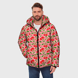 Куртка зимняя мужская Вишня Черешня паттерн, цвет: 3D-светло-серый — фото 2