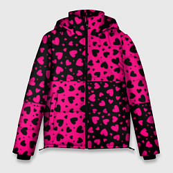 Куртка зимняя мужская Черно-Розовые сердца, цвет: 3D-красный