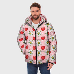 Куртка зимняя мужская Сердечки и цветочки паттерн, цвет: 3D-черный — фото 2
