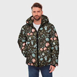 Куртка зимняя мужская Цветы и ягоды паттерн, цвет: 3D-светло-серый — фото 2