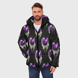Куртка зимняя мужская Фиолетовые цветы - паттерн, цвет: 3D-светло-серый — фото 2