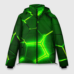 Куртка зимняя мужская 3D ПЛИТЫ НЕОН NEON GREEN HEXAGON РАЗЛОМ, цвет: 3D-светло-серый