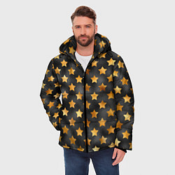 Куртка зимняя мужская Золотые звезды на черном, цвет: 3D-красный — фото 2