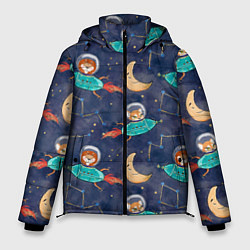 Куртка зимняя мужская Звери в космосе детский паттерн, цвет: 3D-красный