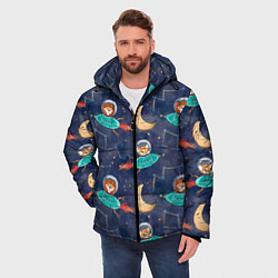 Куртка зимняя мужская Звери в космосе детский паттерн, цвет: 3D-красный — фото 2