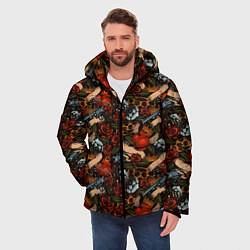 Куртка зимняя мужская Кастеты, Пистолеты, Розы, Сердечки, цвет: 3D-красный — фото 2