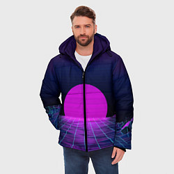 Куртка зимняя мужская Закат розового солнца Vaporwave Психоделика, цвет: 3D-черный — фото 2