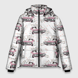 Куртка зимняя мужская Коты на автомобиле Паттерн, цвет: 3D-светло-серый