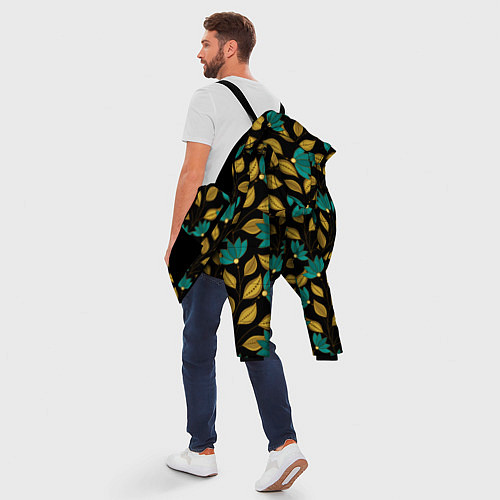 Мужская зимняя куртка Золотые и зеленые листья / 3D-Черный – фото 5