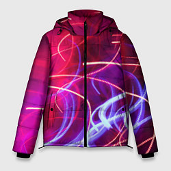 Куртка зимняя мужская Неоновые огни Абстракция, цвет: 3D-светло-серый