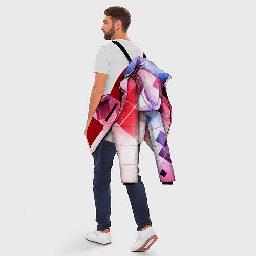 Мужская зимняя куртка Розово-голубая абстрактная геометрия / 3D-Красный – фото 5