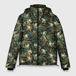 Куртка зимняя мужская Абстрактные зеленые листья, цвет: 3D-черный