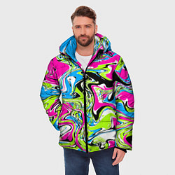 Куртка зимняя мужская Абстрактные мраморные разводы в ярких цветах Поп а, цвет: 3D-черный — фото 2