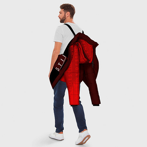 Мужская зимняя куртка ДЕСТИНИ 2 в красных тонах и паттерном на фоне / 3D-Черный – фото 5