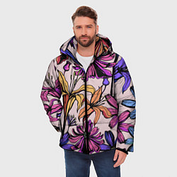 Куртка зимняя мужская Цветы Разноцветные, цвет: 3D-черный — фото 2
