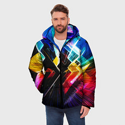 Куртка зимняя мужская Неоновая молния Абстракция Neon Lightning Abstract, цвет: 3D-черный — фото 2