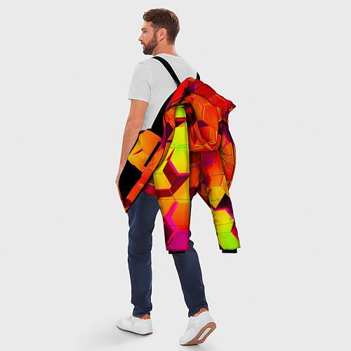 Мужская зимняя куртка НЕОНОВЫЕ ГРАДИЕНТНЫЕ 3D гексаэдры / 3D-Черный – фото 5