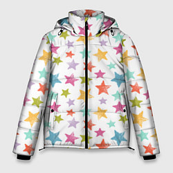 Куртка зимняя мужская Яркие и разноцветные звезды, цвет: 3D-светло-серый