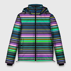 Куртка зимняя мужская Яркие неоновые тонкие полосы, цвет: 3D-светло-серый