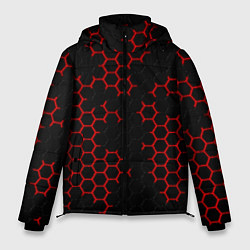 Куртка зимняя мужская НАНОКОСТЮМ Black and Red Hexagon Гексагоны, цвет: 3D-черный