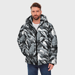 Куртка зимняя мужская Чёрно-белые Листья Пальм, цвет: 3D-черный — фото 2