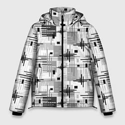 Куртка зимняя мужская Черно белый ретро геометрический узор, цвет: 3D-черный