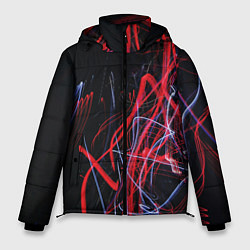 Куртка зимняя мужская Неоновые лучи в абстракции - Красный и синий, цвет: 3D-черный
