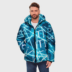 Куртка зимняя мужская Неоновые лучи и неоновые надписи - Голубой, цвет: 3D-светло-серый — фото 2
