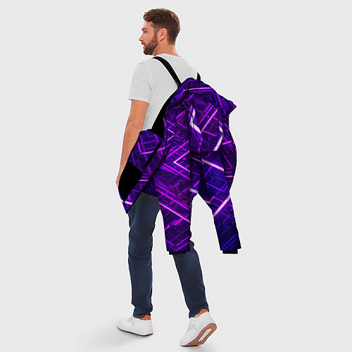 Мужская зимняя куртка Неоновые ромбы в абстракции - Фиолетовый / 3D-Черный – фото 5