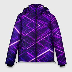 Куртка зимняя мужская Неоновые ромбы в абстракции - Фиолетовый, цвет: 3D-черный