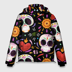 Куртка зимняя мужская Веселые черепа в цветах, цвет: 3D-черный