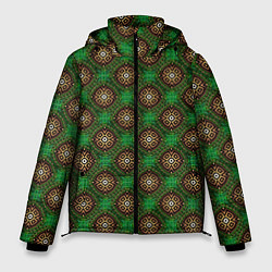 Куртка зимняя мужская Коричневые круги на зеленом фоне, цвет: 3D-черный