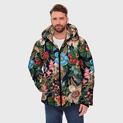Куртка зимняя мужская Паттерн из цветов, черепов и саламандр, цвет: 3D-светло-серый — фото 2