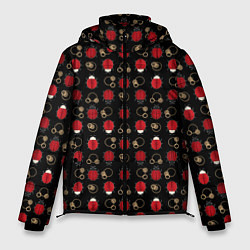 Куртка зимняя мужская Красные Божьи коровки на черном фоне ladybug, цвет: 3D-светло-серый
