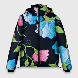 Куртка зимняя мужская Яркие удивительные цветы в летней ночи, цвет: 3D-черный