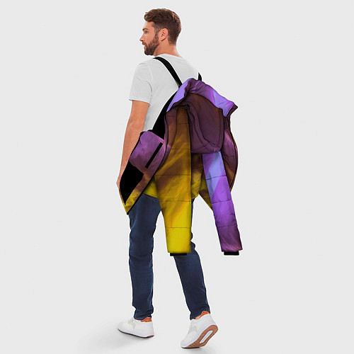 Мужская зимняя куртка Неоновые фонари на шёлковой поверхности - Фиолетов / 3D-Черный – фото 5
