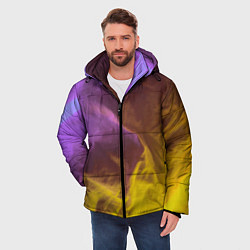 Куртка зимняя мужская Неоновые фонари на шёлковой поверхности - Фиолетов, цвет: 3D-черный — фото 2
