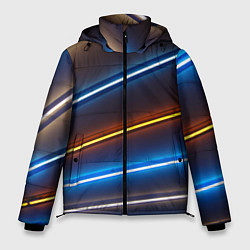 Куртка зимняя мужская Неоновые фонари на линиях - Голубой и оранжевый, цвет: 3D-светло-серый
