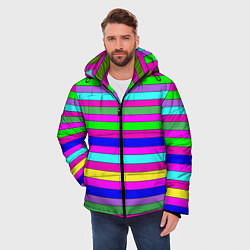 Куртка зимняя мужская Multicolored neon bright stripes, цвет: 3D-черный — фото 2