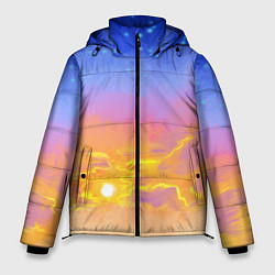 Куртка зимняя мужская Закатное небо и звезды, цвет: 3D-черный