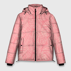 Куртка зимняя мужская Бежевые листья монстеры на розовом, цвет: 3D-светло-серый