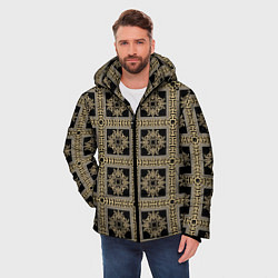 Куртка зимняя мужская Классические узоры Золотые квадраты, цвет: 3D-черный — фото 2