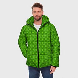 Куртка зимняя мужская Зеленые круги и ромбы, цвет: 3D-красный — фото 2