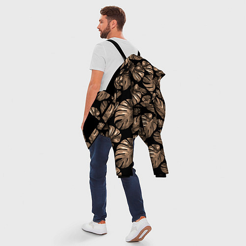 Мужская зимняя куртка Листья цветка монстеры на черном фоне / 3D-Черный – фото 5
