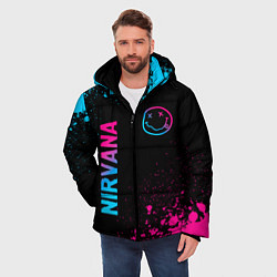 Куртка зимняя мужская Nirvana - neon gradient: символ и надпись вертикал, цвет: 3D-черный — фото 2