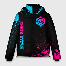 Куртка зимняя мужская Brawl Stars - neon gradient: символ и надпись верт, цвет: 3D-черный