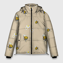 Куртка зимняя мужская Цветы Ромашки и Пчёлы, цвет: 3D-светло-серый